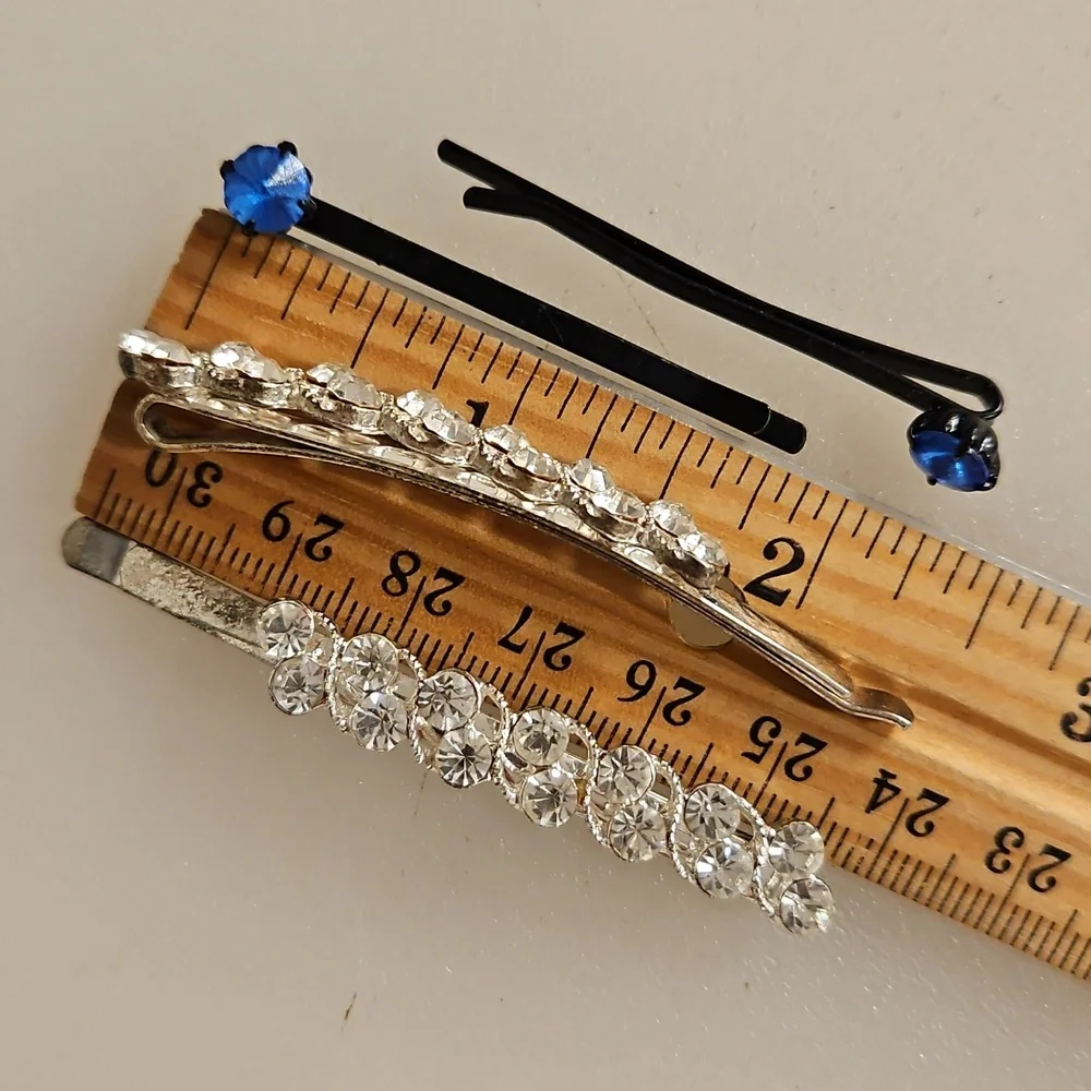 Set Of 4 Blue And Clear Rhinestone hair pins Special Occasion Bun Braid Prom